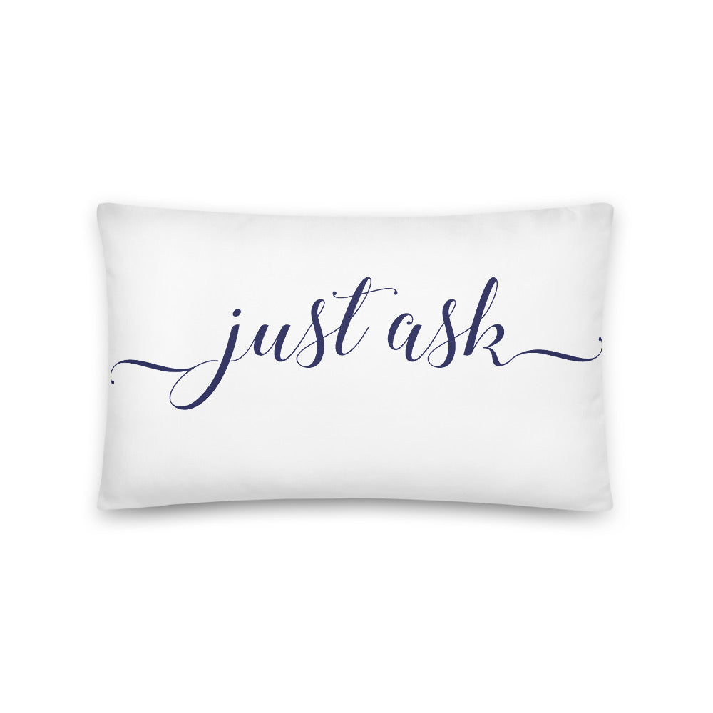 Just Ask White & Navy Pillow