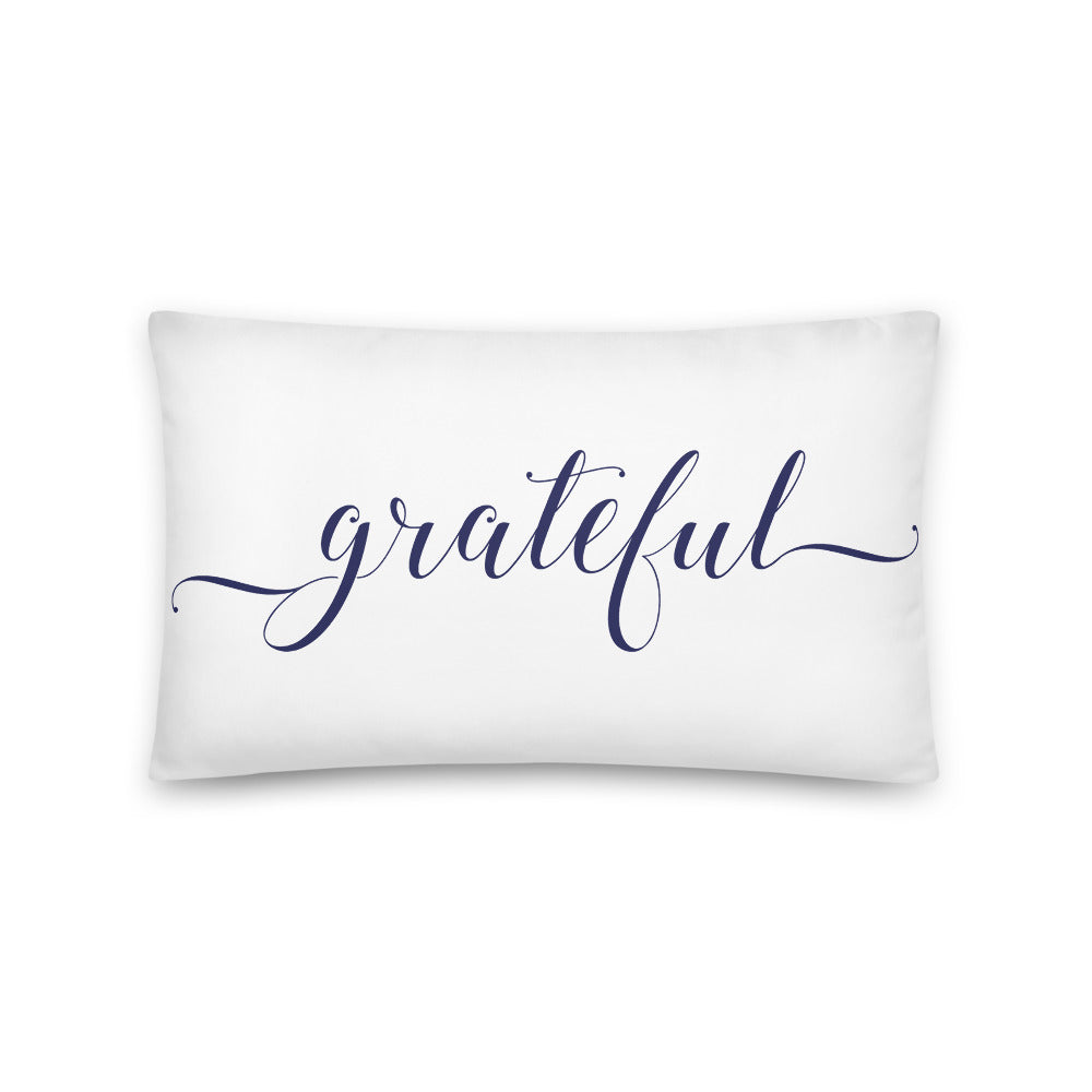 Grateful White & Navy Pillow